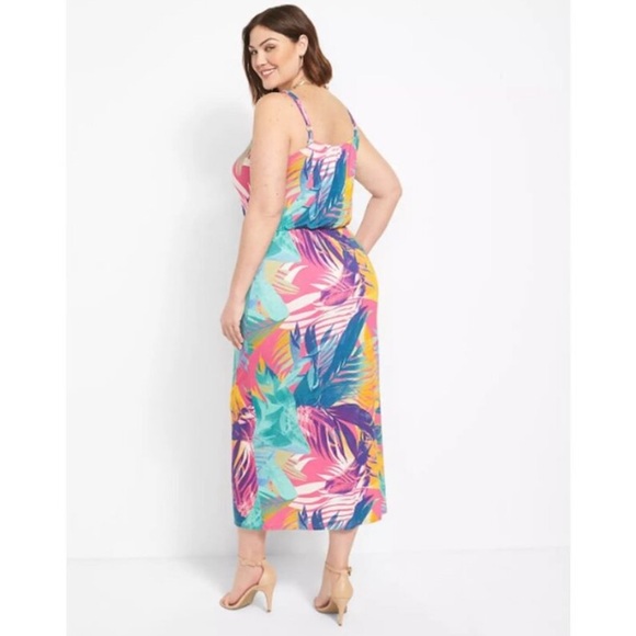 LANE BRYANT UEC Size 14/16 Sleeveless Tropical Print Midi Dress Pink Blue yellow - Picture 2 of 16
